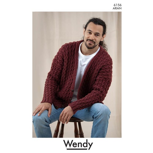 Men’s Cable Cardigan Pattern - Wendy 6156 Aran