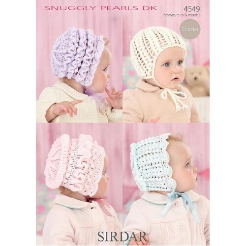 4549 Snuggly Pearls DK Baby Bonnets and Helmet