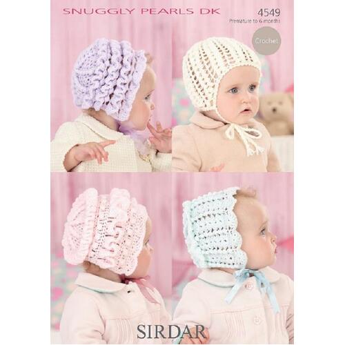 Snuggly Pearls DK Baby Bonnets and Helmet 4549
