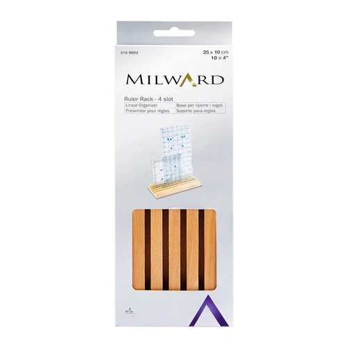 Milward Ruler Rack – 4-Slot Beech Wood Organiser (25 × 10 cm)