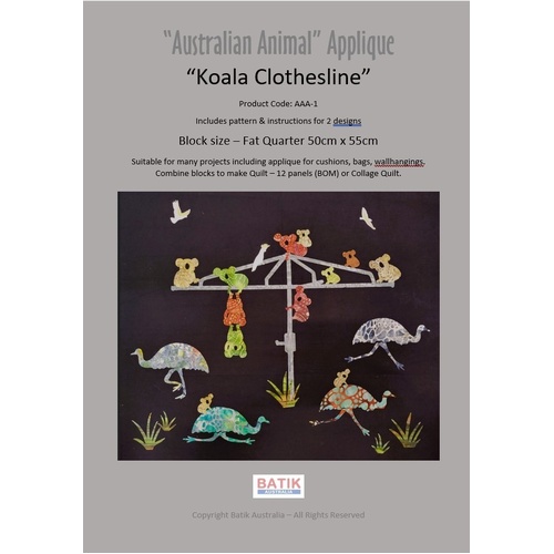 Australian Animal Appliqué — Koala Clothesline & Tree Kangaroo & Wombat