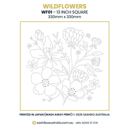 Wildflower Bouquet Sashiko Panel WF01