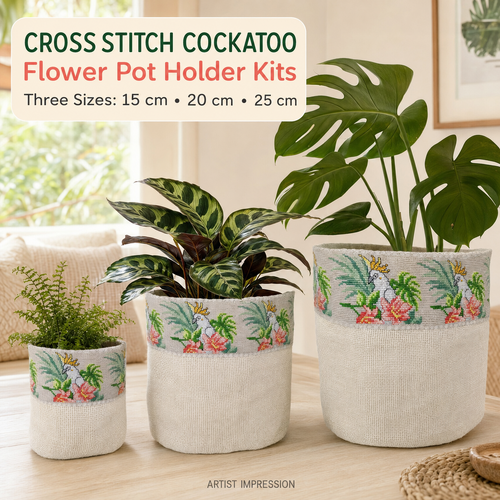 Cross Stitch Cockatoo Flower Pot Holder Kit