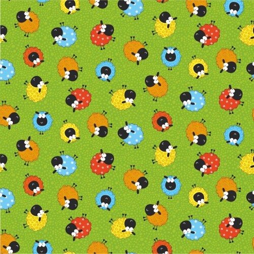 Fabric - Happy Sheep COL 101 Green/Multi