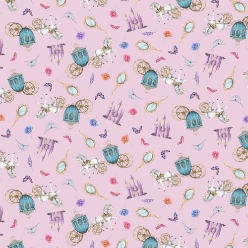 Princess Dreams – Fairytale Scatter Pink Fabric (81930)