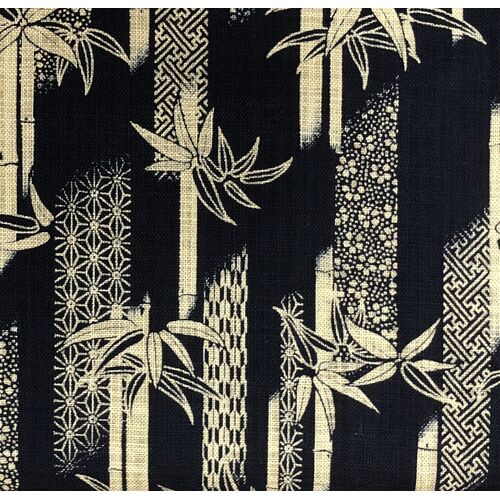 Fabric -  Off-White Bamboo Design on a Black Background