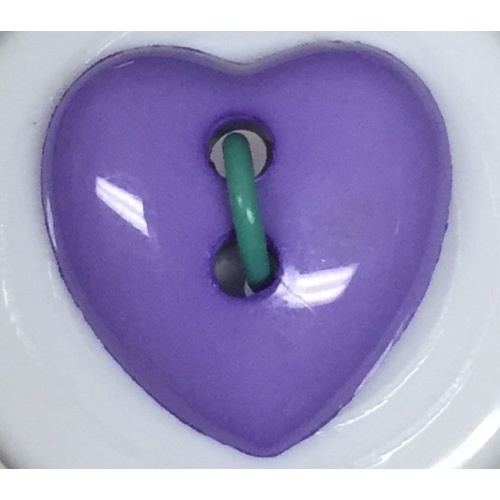 Button - 15mm Heart Purple