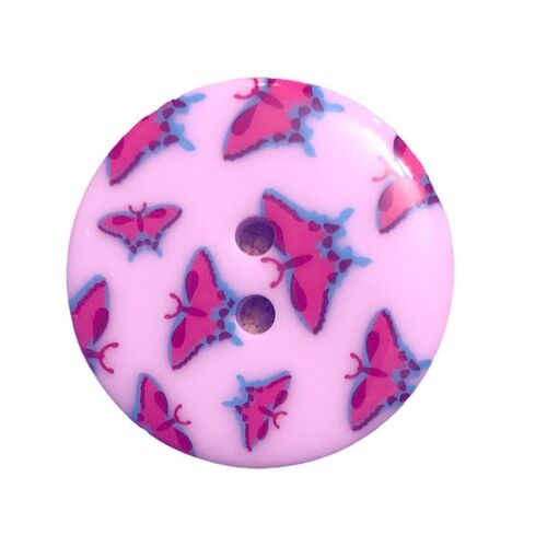 Button - 25mm Pink with Butterflies