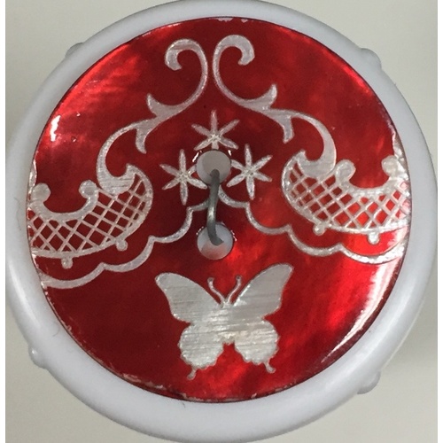 Button - 25mm Red/White Butterfly
