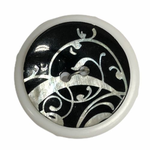 Button - 25mm Black/White Scroll ST4407