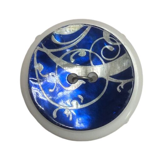 Button - 25mm Blue/White Scroll ST4411