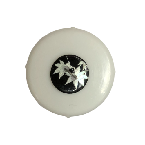 Button - 12MM Black/White Maple Leaf