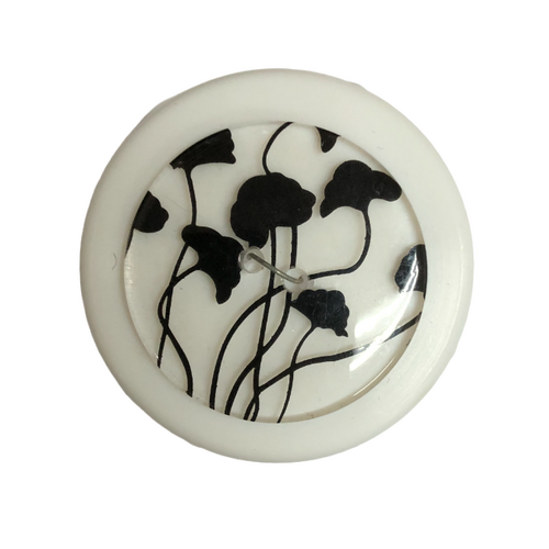 Button - 34mm Clear Black Poppies