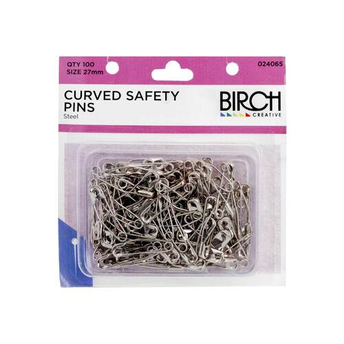 Birch Curved Safety Pins 100pcs