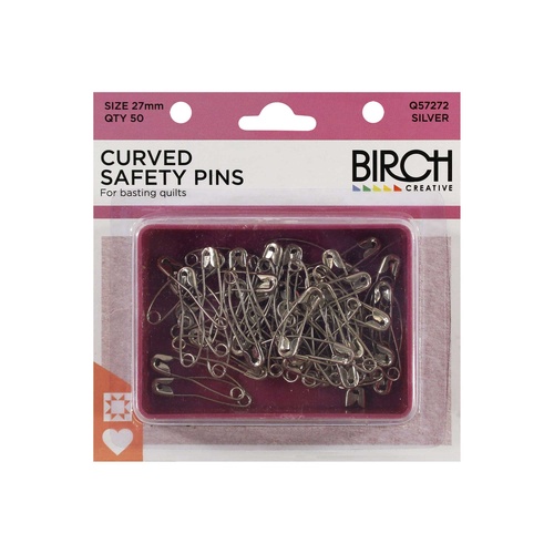 Birch Curved Safety Pins - Qty 50 Size 27mm