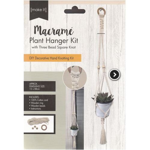 Macrame Plant Hanger Kit with Three Bead Square Knot