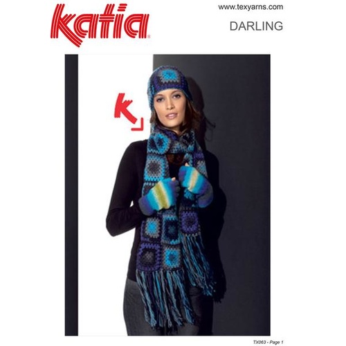 TX063 Katia Darling 4 Ply Crochet Hat Scarf