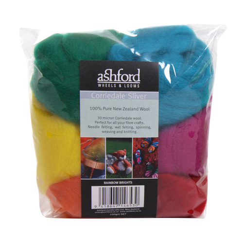 Ashford Corriedale Sliver Pack Rainbow Brights 100gm