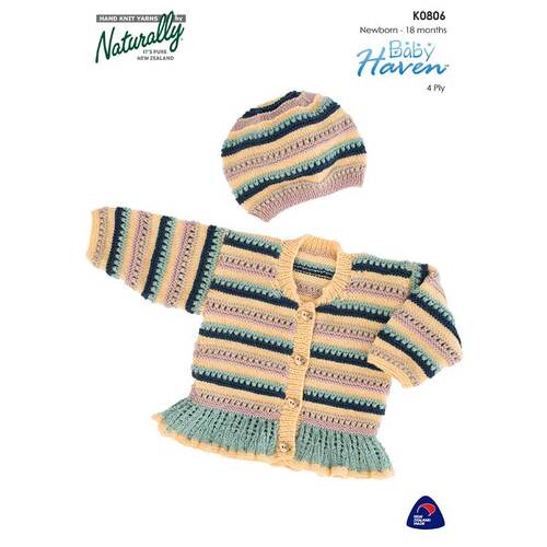 K0806 - Cardigan & Hat in Baby Haven 4 Ply