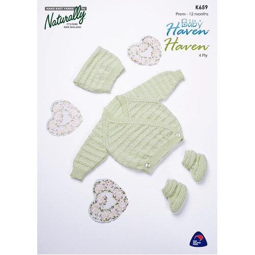 K659 Moss Stitch Stripe Crossover Cardigan with Matching Boots & Hat