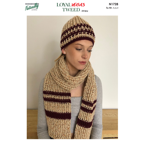 N1728 -  Naturally Loyal Vegas Tweed Crochet Rib Beanie & Scarf