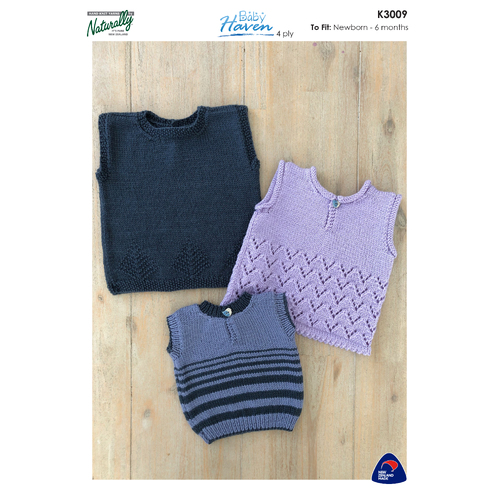 K3009 - Naturally Baby Haven Baby Singlets - Simple, Lacy or Textured