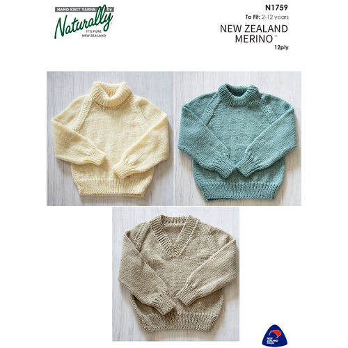 N1759 - Merino 12 Ply Kids Sweaters Pattern