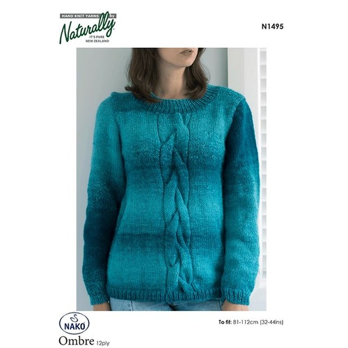 N1495 Large Cable Sweater in Nako Ombre 12 ply N1495