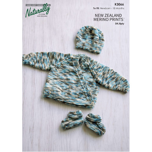 K3066 - Merino Prints Baby Jacket, Hat & Booties Pattern