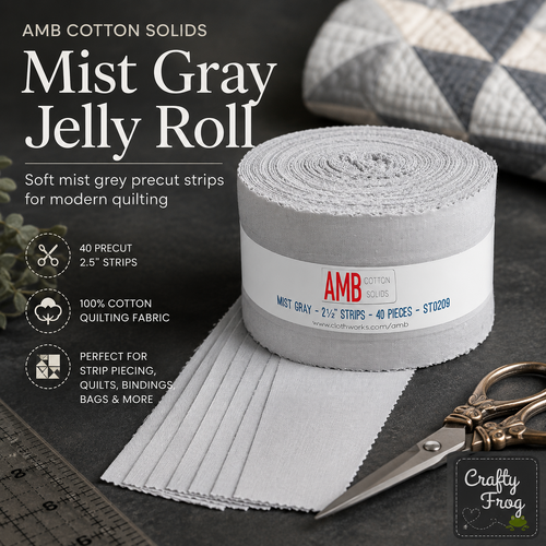 AMB Cotton Solids Mist Gray Jelly Roll – 40 x 2.5" Strips