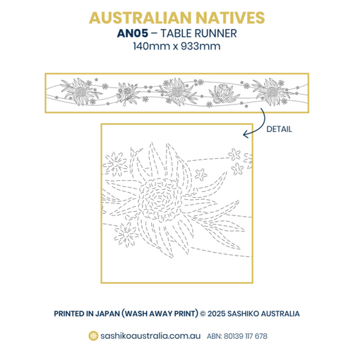 Australian Native Flowers – AN05 Sashiko Table Runner