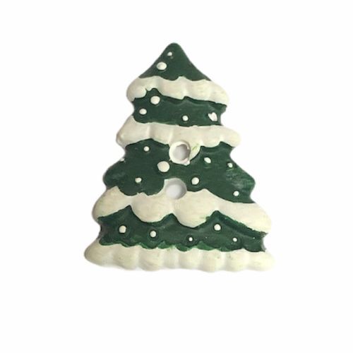 Button - Christmas Tree with Snow
