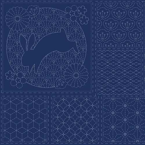 Fabric - Sashiko Panel Navy DV4051