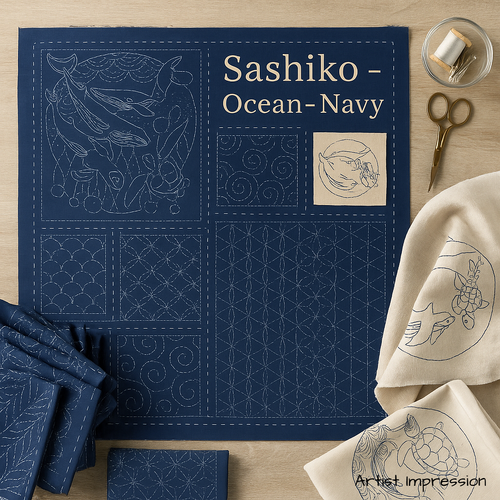 Sashiko Panels Ocean - Navy
