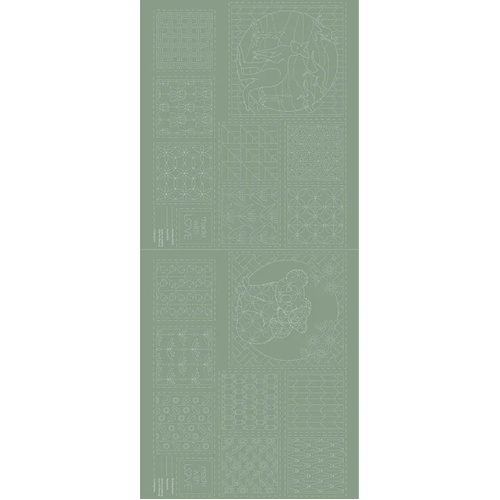 Fabric - Sashiko Panel Sage Koalas, Kangaroos & Flora