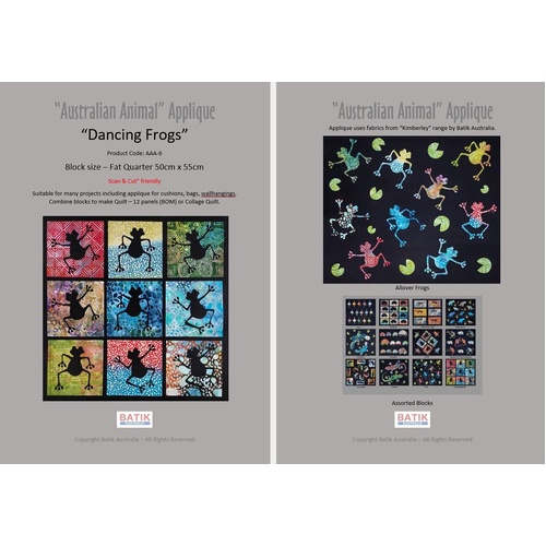 Dancing Frogs Applique Pattern - Batik Australia