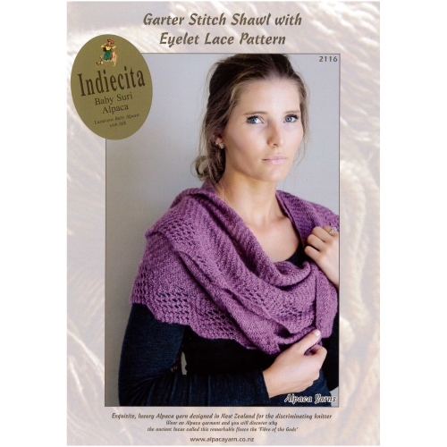 Indiecita Baby Suri Alpaca - Garter Stitch Shawl with Eyelet Lace Pattern 2116