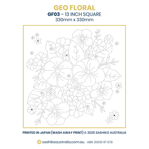 GF03 – Blossom Bouquet Sashiko Panel (13″ Square)
