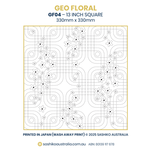 GF04 – Scattered Florals on Geometric Ground Sashiko Panel (13″ Square)