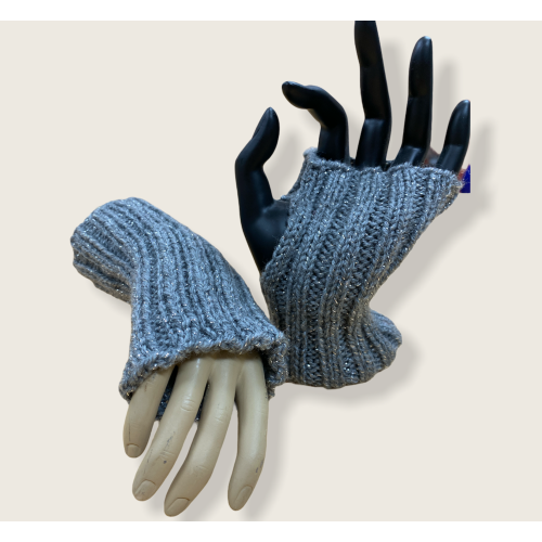 Julie's Handknit Fingerless Mitts - Silver