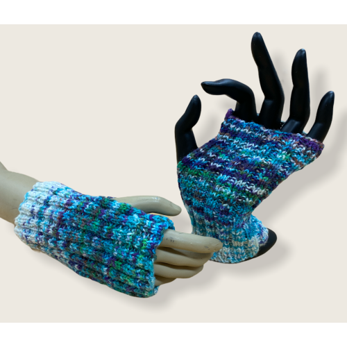 Julie's Handknit Fingerless Mitts - Blue