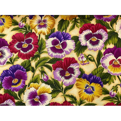 Fabric- Flower Festival - Pansies Yellow Violet