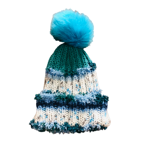 Knitted Beanie - Blue/White
