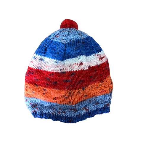 Knitted Beanie - Caron Cupcakes - Blue/Red