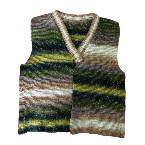 Adult's Knitted Garter Stitch Vest - Green/Brown/Gold