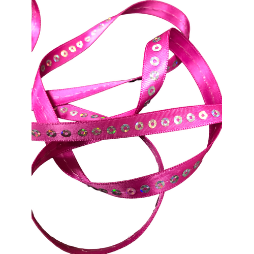 Ribbon - 9mm Sequinned Satin Cerise