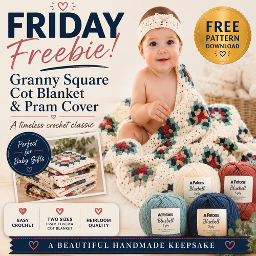 Free Pattern Download – Patons Granny Square Cot Blanket or Pram Cover