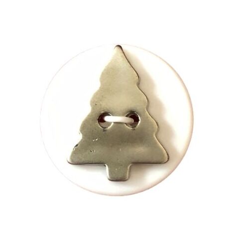 Button - Christmas Tree - Silver