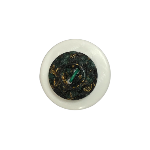 Button - 15mm 2 Hole Gold Fleck 51 Green