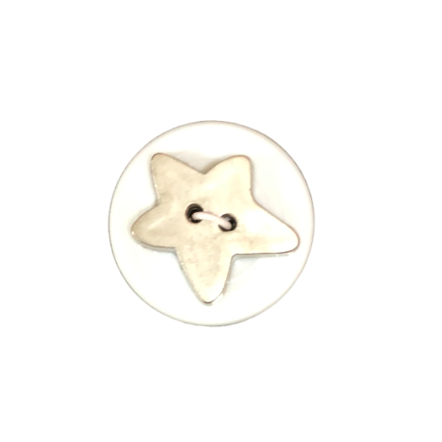 Button - 2 Hole Shiny Silver Star 20mm